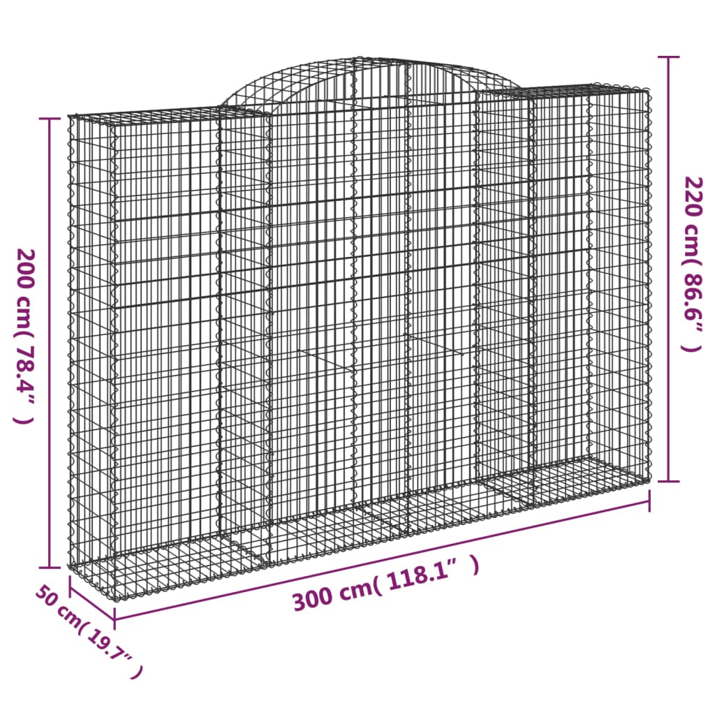 Coșuri gabion arcuite 5 buc. 300x50x200/220 cm, fier galvanizat