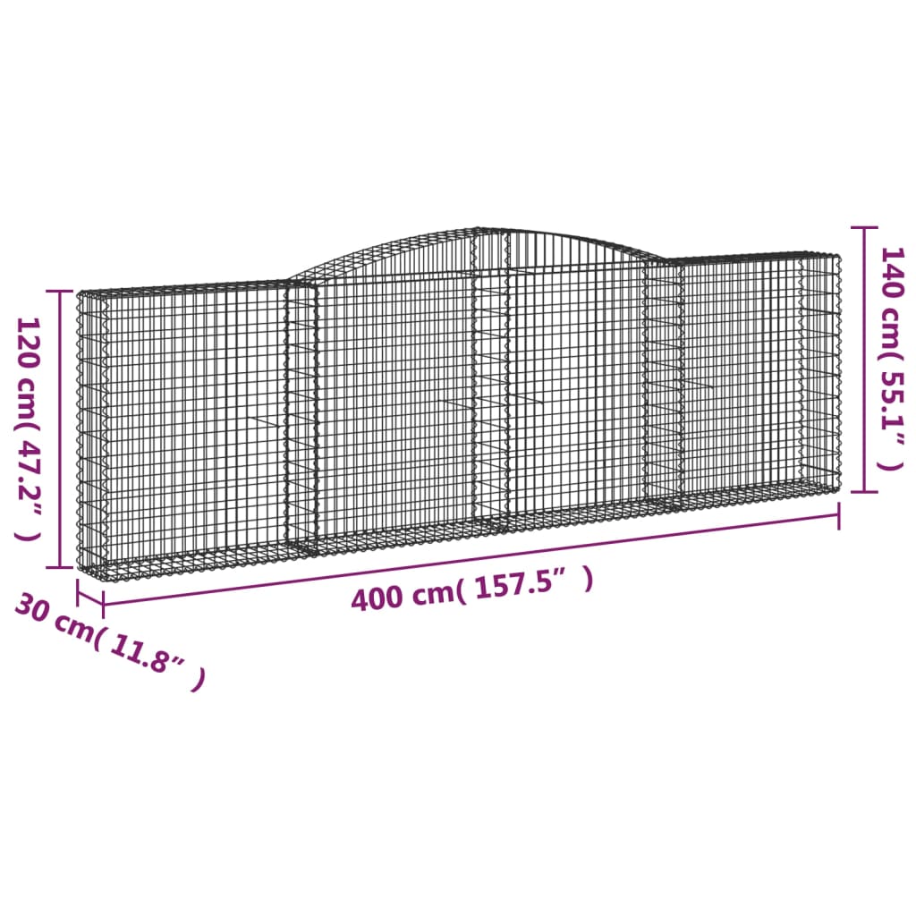 Coșuri gabion arcuite 8 buc. 400x30x120/140 cm fier galvanizat