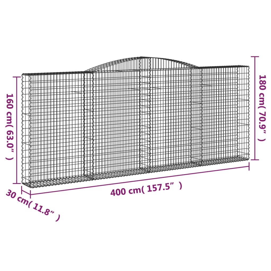 Coșuri gabion arcuite 6 buc. 400x30x160/180 cm fier galvanizat