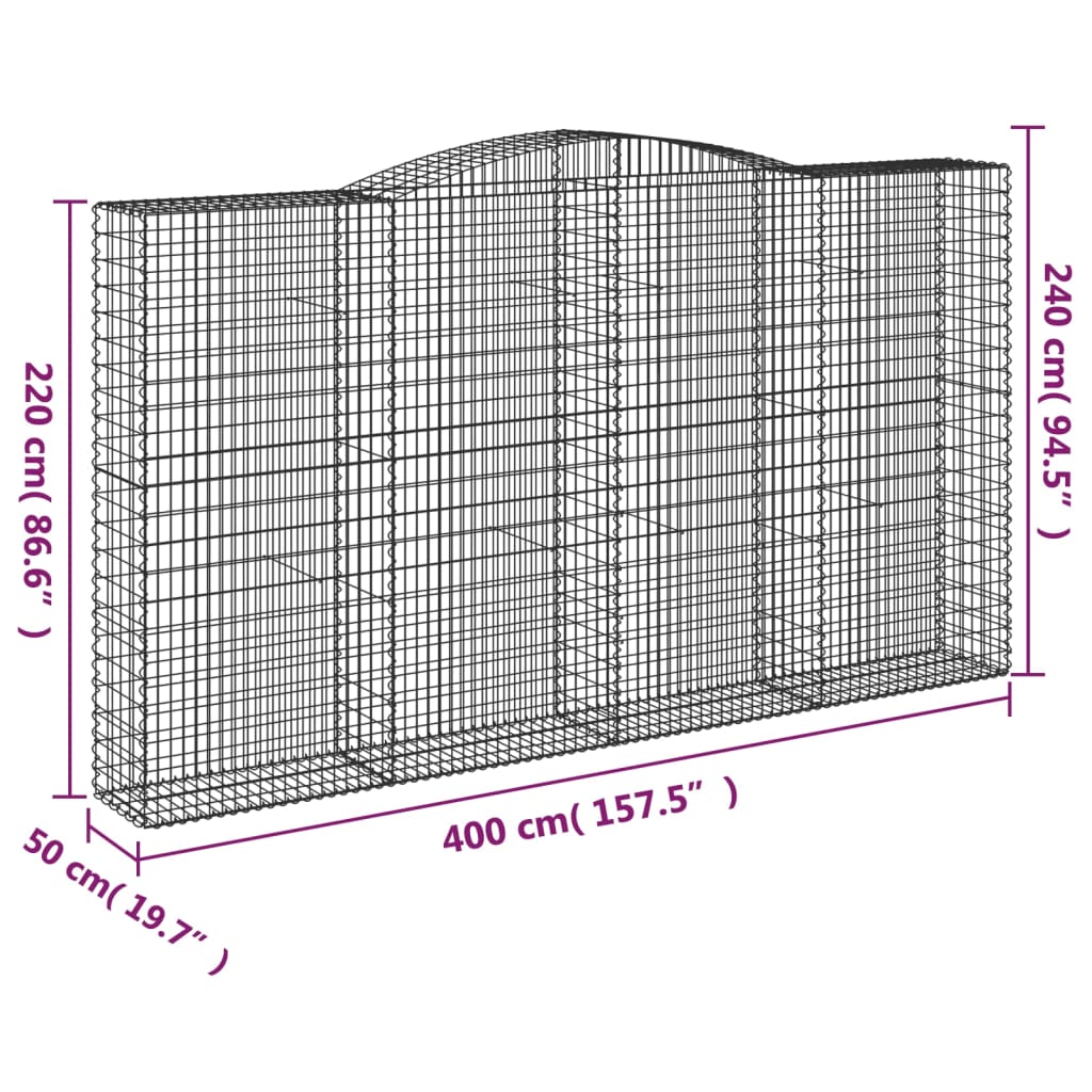 Coșuri gabion arcuite, 5 buc, 400x50x220/240cm, fier galvanizat