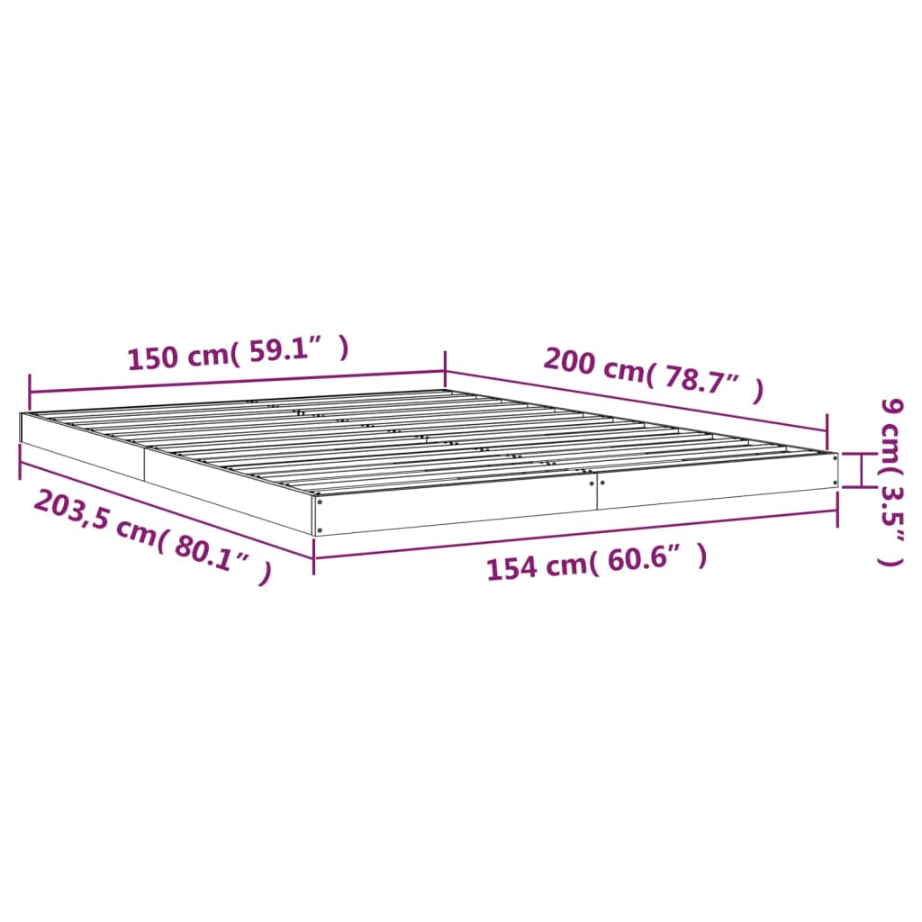 Cadru de pat, negru, 150x200 cm, King Size, lemn masiv de pin