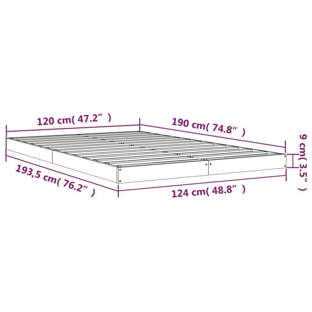 Cadru de pat 120x190 cm, mic, dublu, lemn masiv de pin