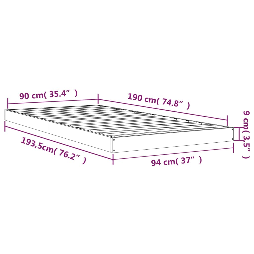 Cadru de pat, negru, 90x190 cm, single, lemn masiv de pin