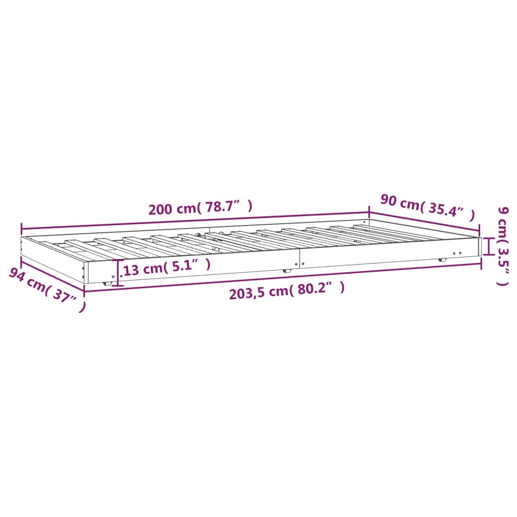 Cadru de pat, gri, 90x200 cm, lemn masiv de pin