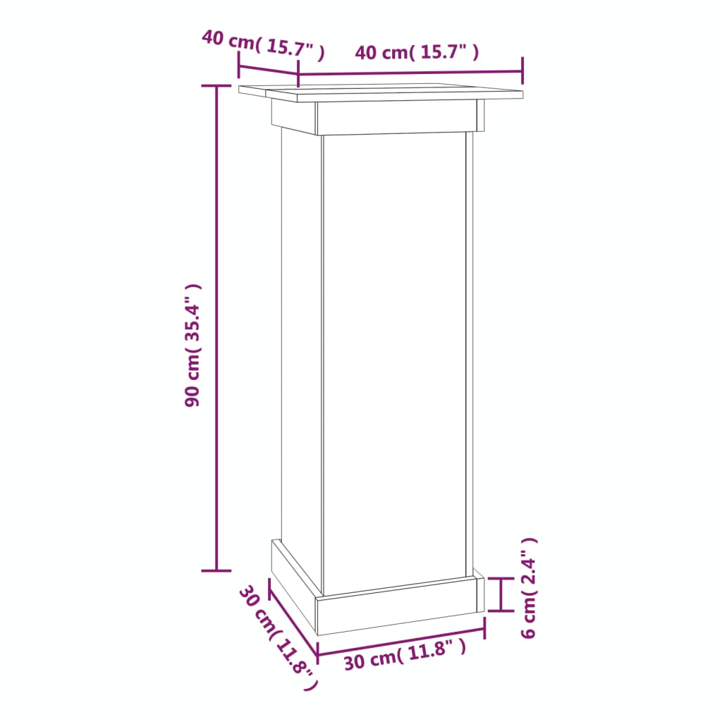 Suport pentru flori, alb, 40x40x90 cm, lemn masiv de pin