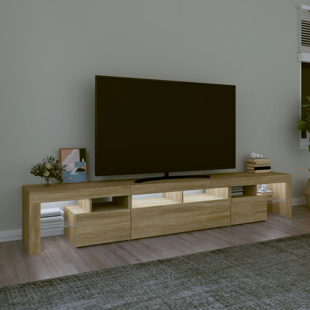 Comodă TV cu lumini LED, stejar sonoma, 230x36,5x40 cm