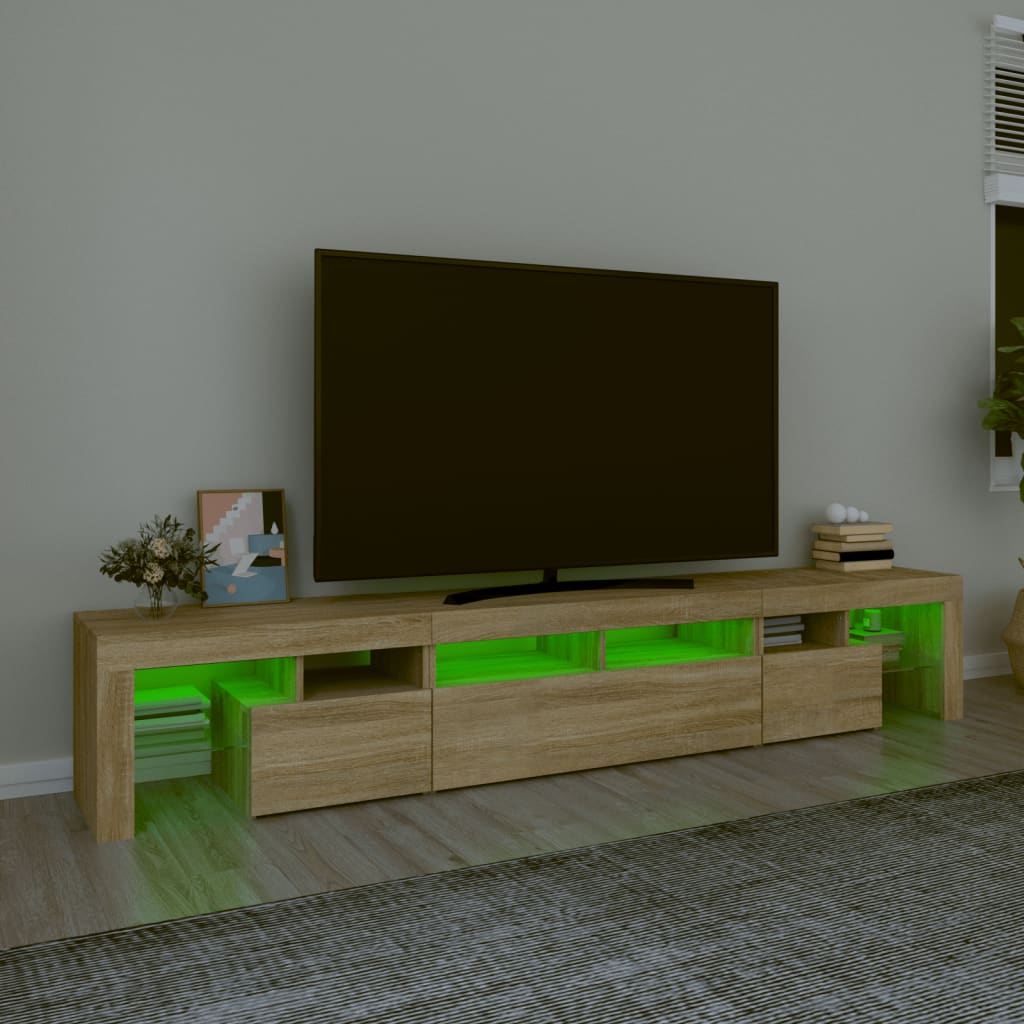 Comodă TV cu lumini LED, stejar sonoma, 230x36,5x40 cm