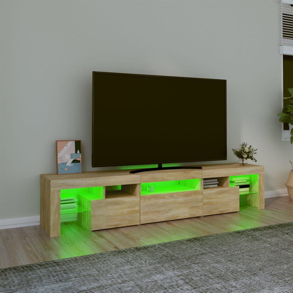 Comodă TV cu lumini LED, stejar sonoma, 200x36,5x40 cm