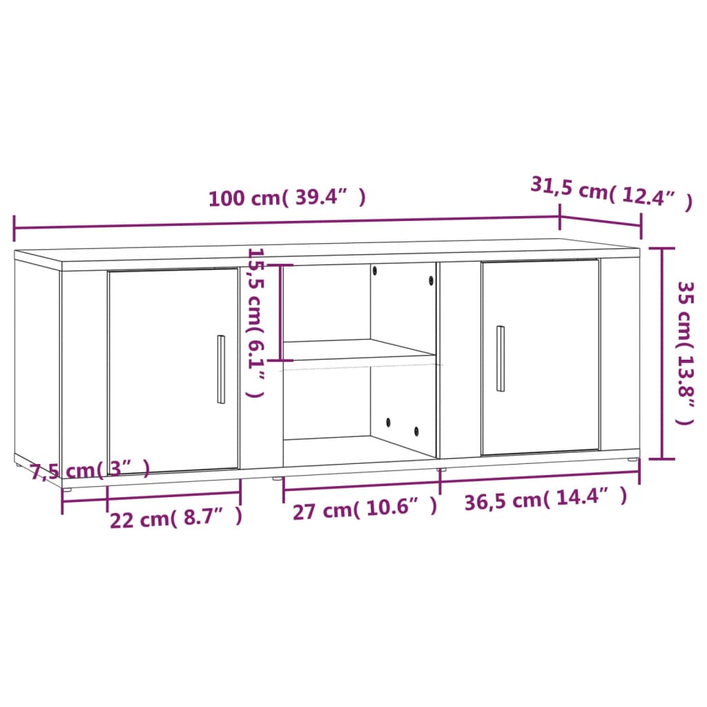 Comodă TV, alb extralucios, 100x31,5x35 cm, lemn prelucrat