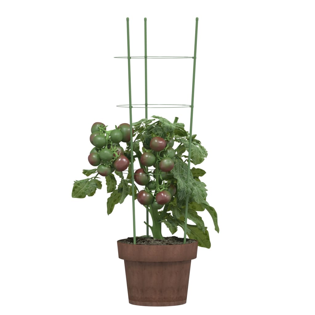 Suport plante de grădină cu 3 inele, 5 buc, verde, 60 cm, oțel