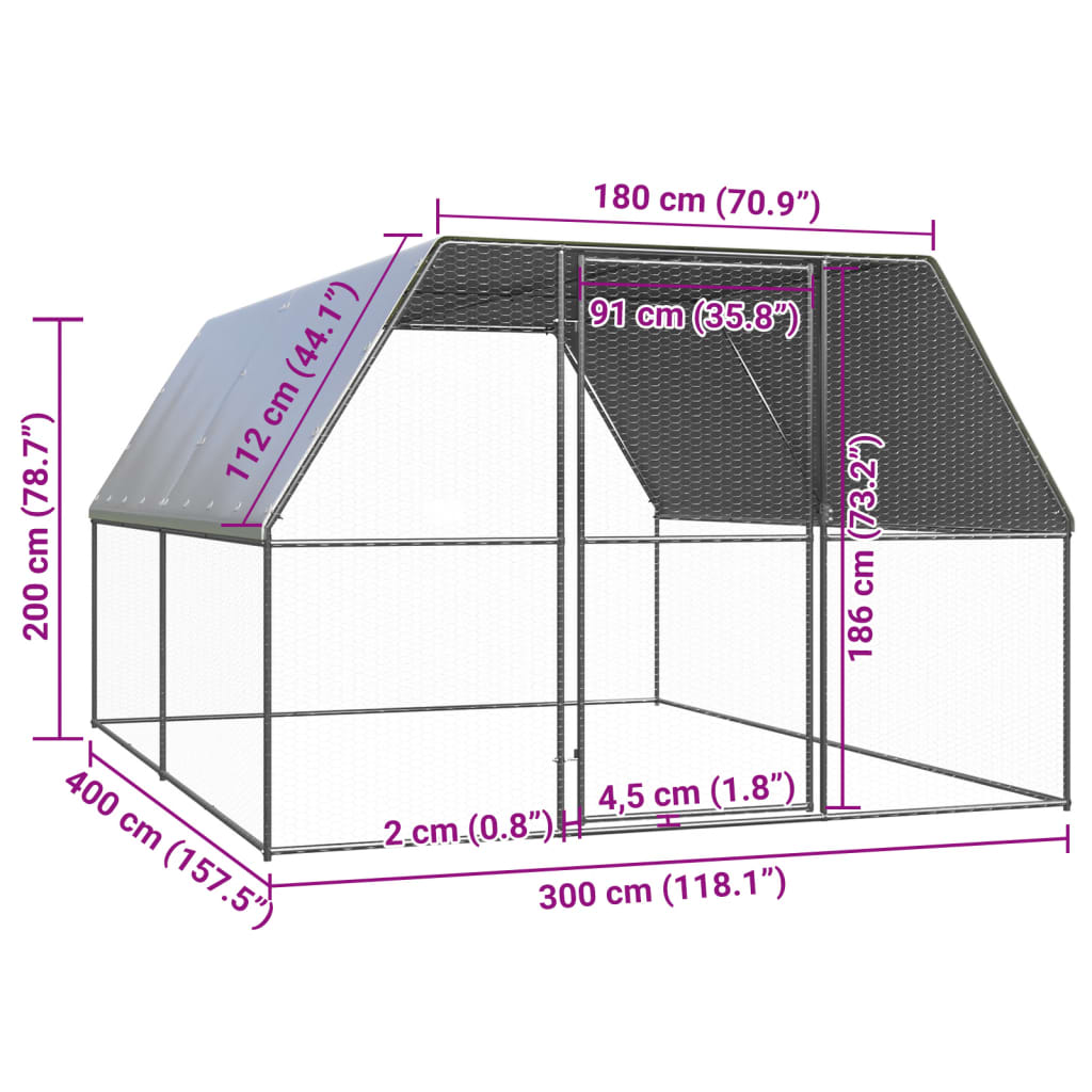 Coteț de păsări pentru exterior, 3x4x2 m, oțel zincat