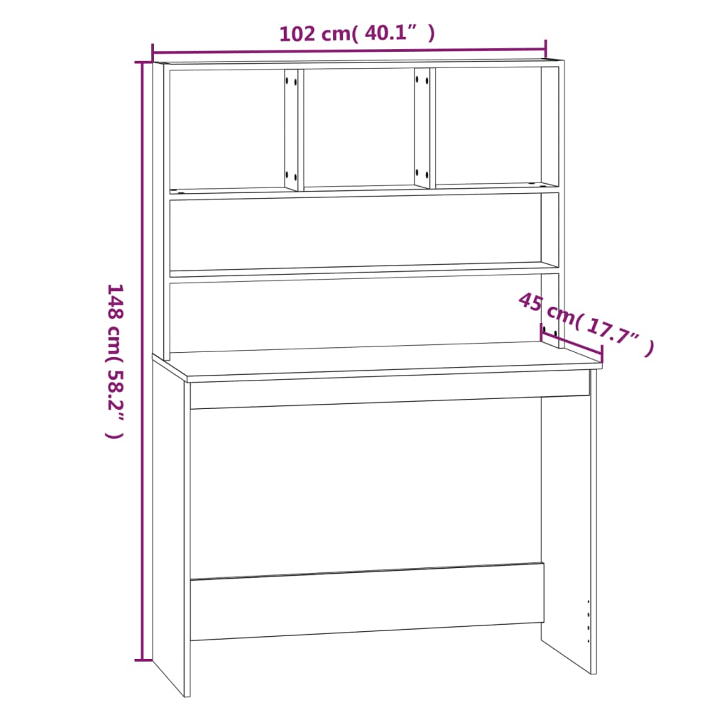 Birou cu rafturi, alb, 102x45x148 cm, lemn compozit