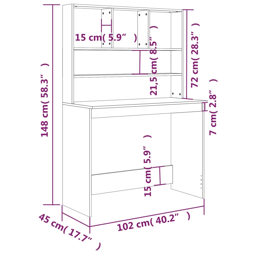 Birou cu rafturi, gri sonoma, 102x45x148 cm, lemn compozit