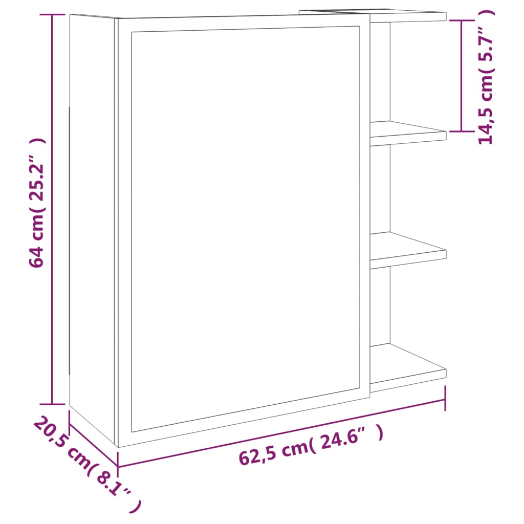 Dulap baie cu oglindă stejar maro 62,5x20,5x64 cm lemn compozit