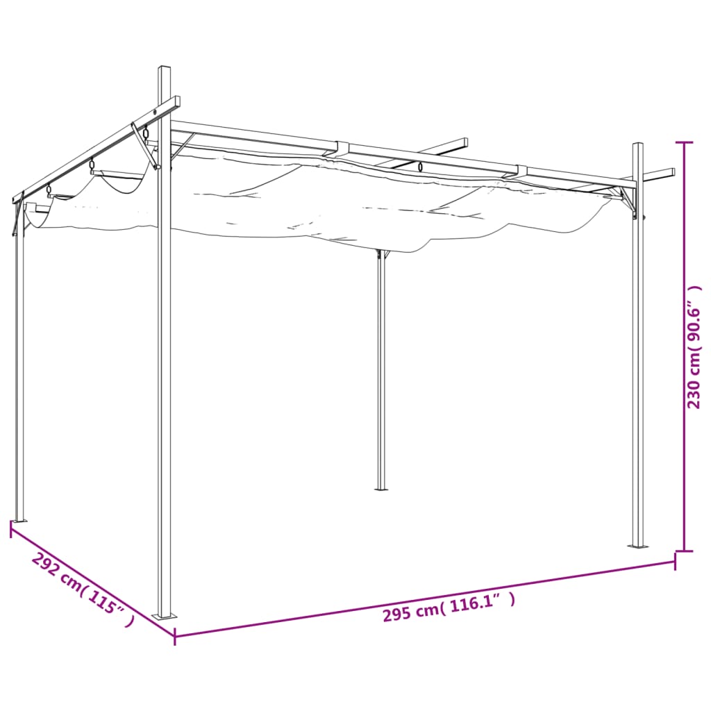 Pergola cu acoperiș retractabil, antracit, 295x292x230 cm