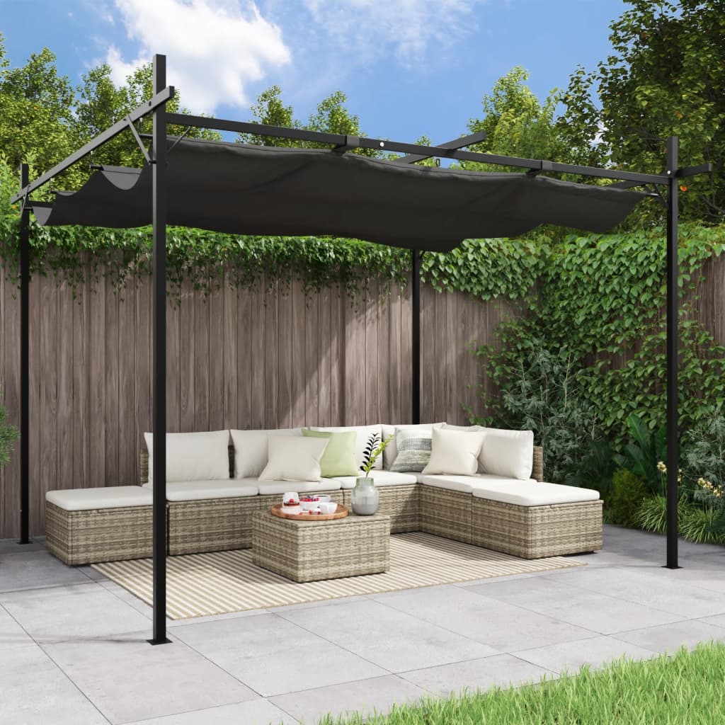 Pergola cu acoperiș retractabil, antracit, 295x292x230 cm