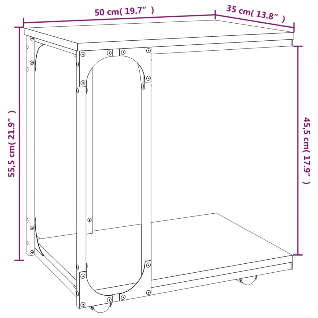 Masă laterală cu roți stejar sonoma 50x35x55,5cm lemn prelucrat