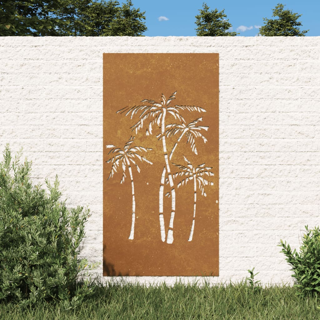 Decor de perete de grădină 105x55 cm design palmier oțel corten