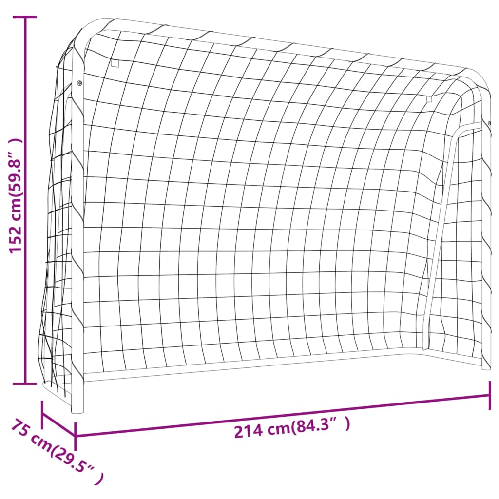 Poartă de fotbal cu plasă, alb, 214x75x152 cm, oțel/poliester