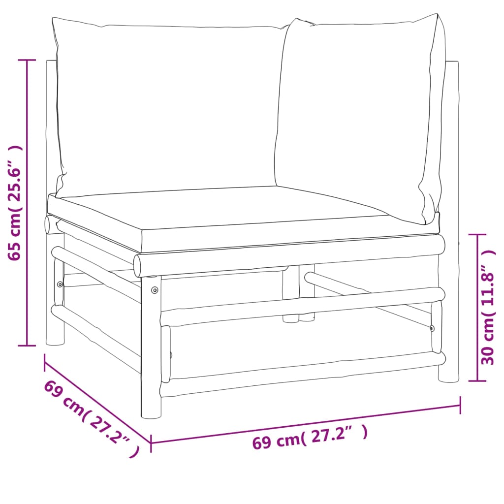 Set mobilier de grădină cu perne gri deschis, 2 piese, bambus