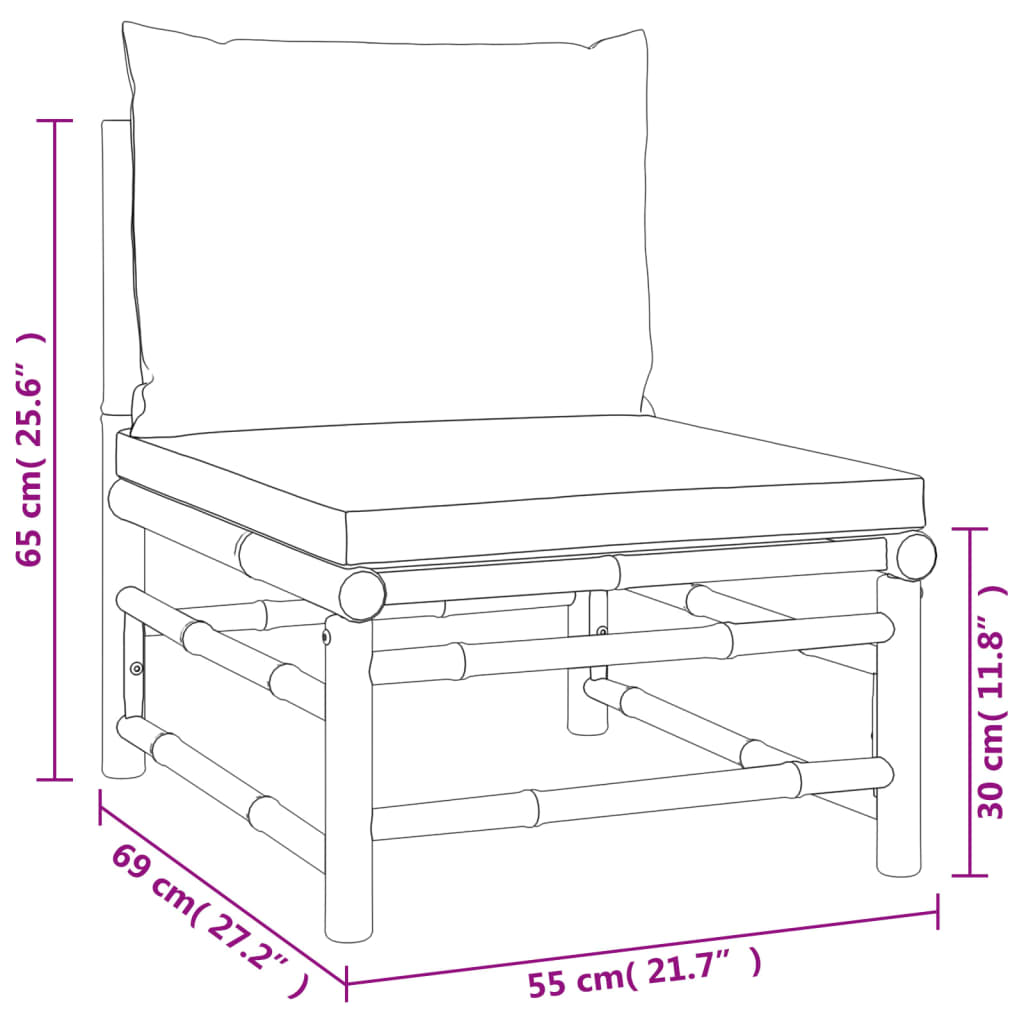 Set mobilier de grădină cu perne gri deschis, 2 piese, bambus