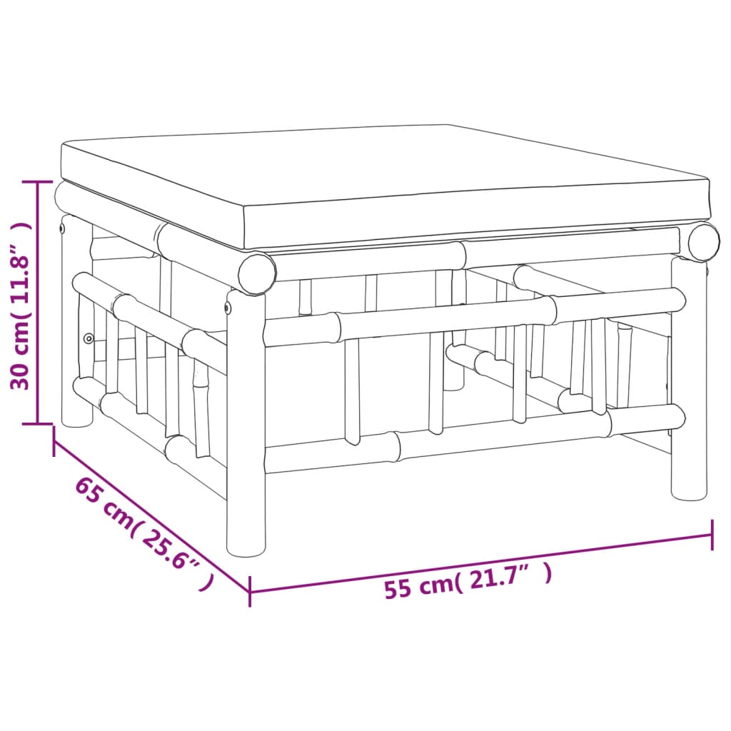 Set mobilier de grădină, cu perne alb crem, 3 piese, bambus