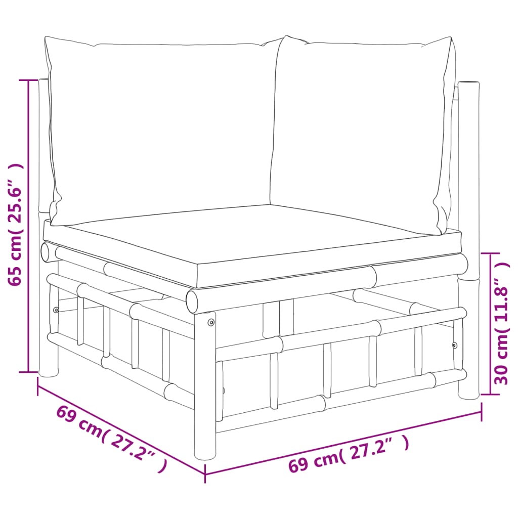 Set mobilier de grădină cu perne alb crem, 2 piese, bambus