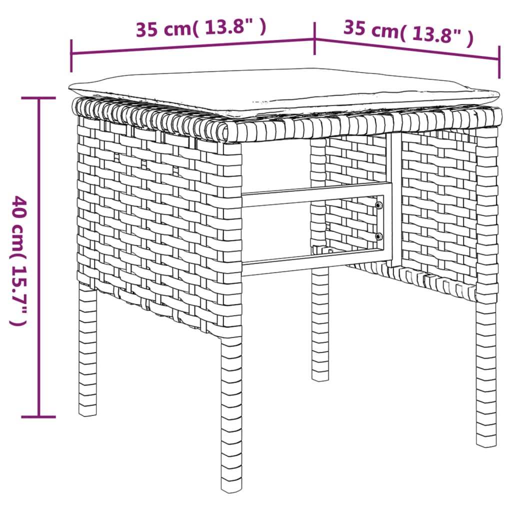 Taburete de grădină cu perne, 4 buc, negru, poliratan