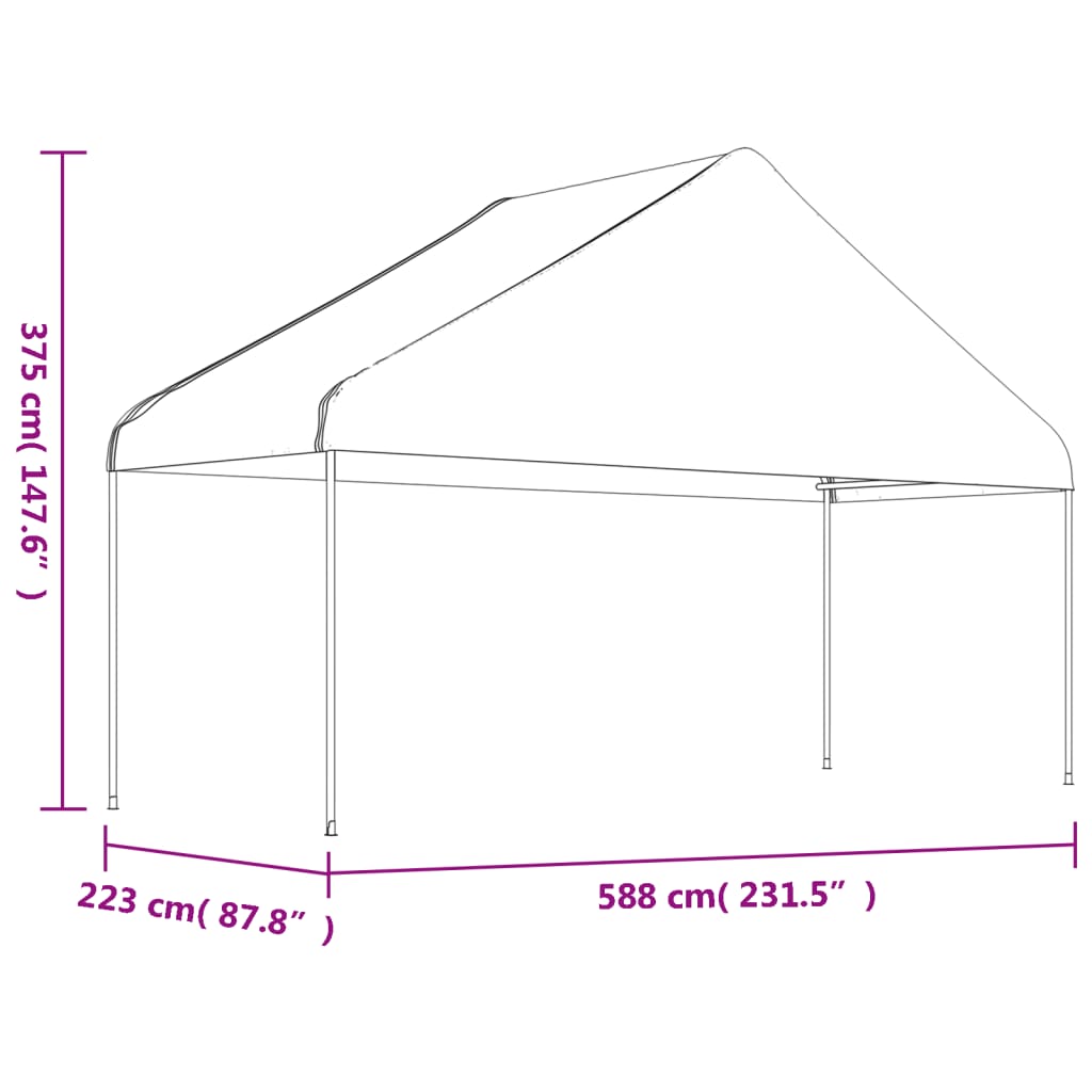 vidaXL Foișor cu acoperiș, alb, 5,88x2,23x3,75 m, polietilenă