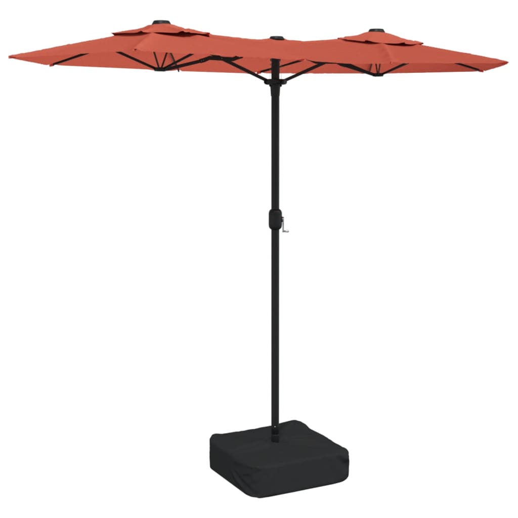 Umbrelă de soare cu două capete cu LED-uri cărămiziu 316x240 cm