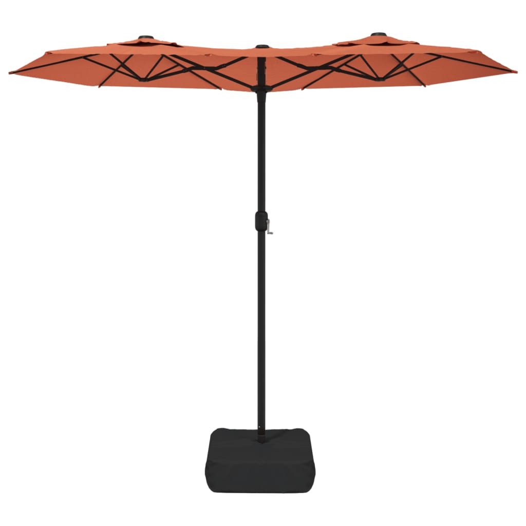 Umbrelă de soare cu două capete cu LED-uri cărămiziu 316x240 cm