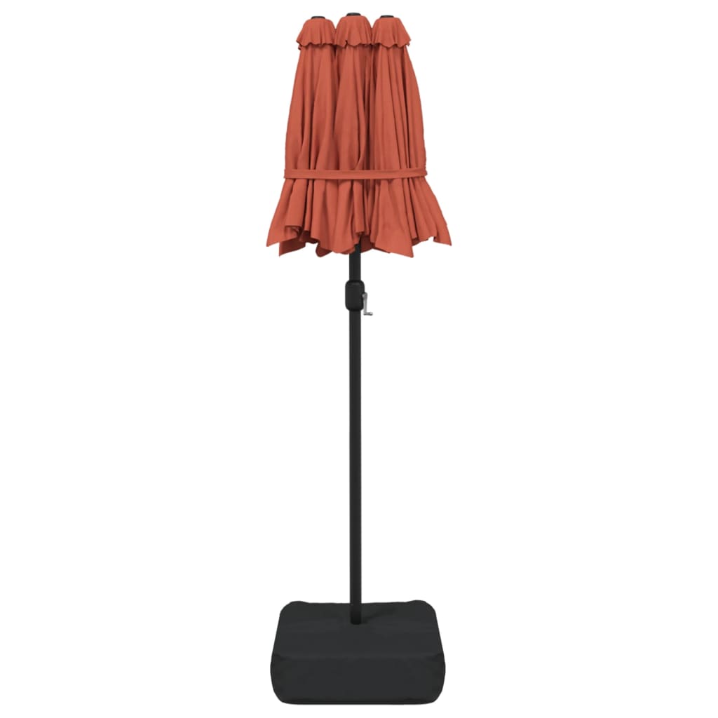 Umbrelă de soare cu două capete cu LED-uri cărămiziu 316x240 cm