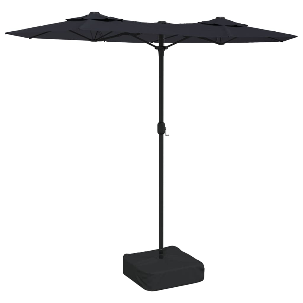 Umbrelă de soare cu două capete cu LED-uri, negru, 316x240 cm