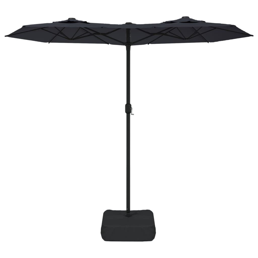 Umbrelă de soare cu două capete cu LED-uri, negru, 316x240 cm