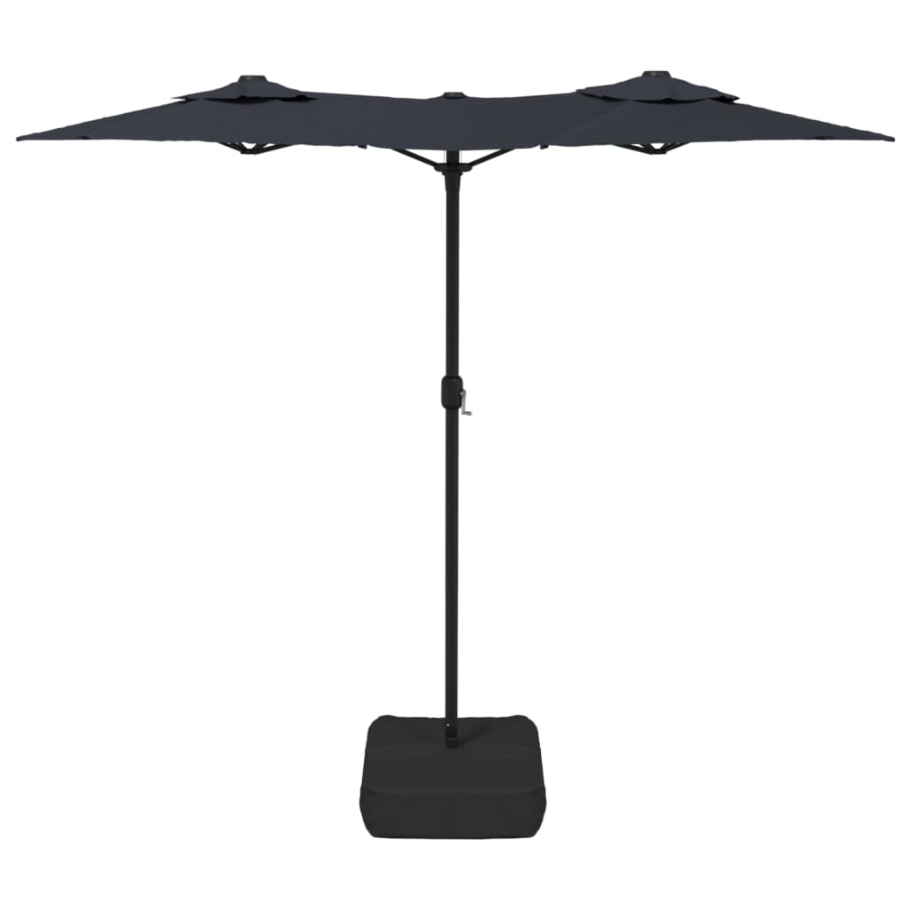 Umbrelă de soare cu două capete cu LED-uri, negru, 316x240 cm