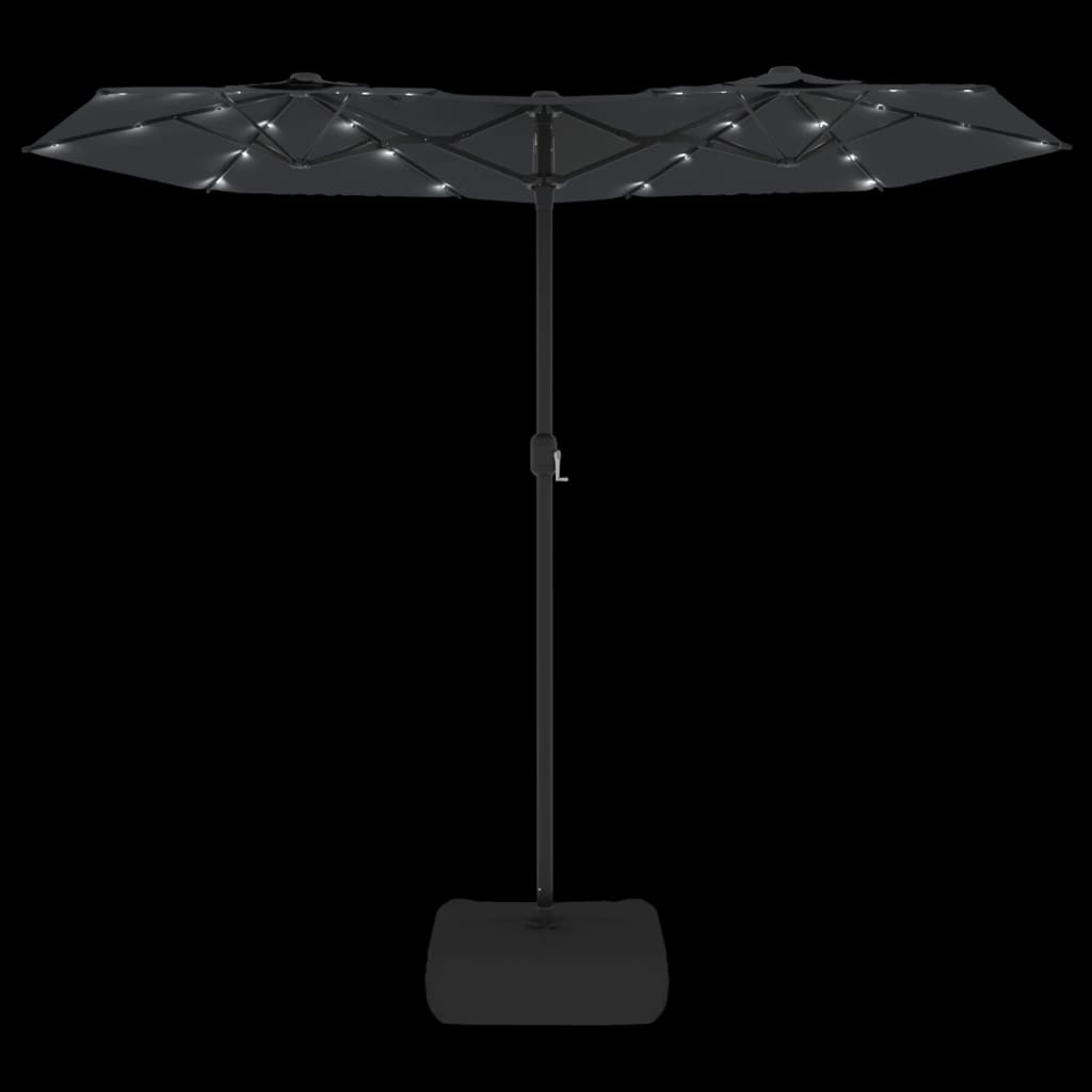 Umbrelă de soare cu două capete cu LED-uri, negru, 316x240 cm