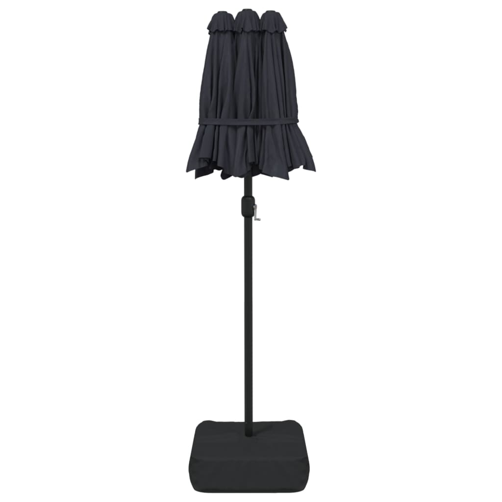 Umbrelă de soare cu două capete cu LED-uri, negru, 316x240 cm