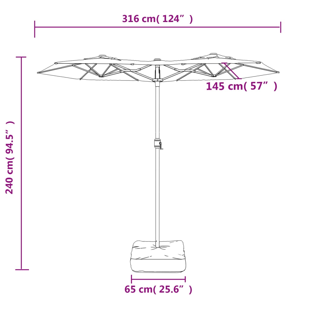 Umbrelă de soare cu două capete cu LED-uri, negru, 316x240 cm