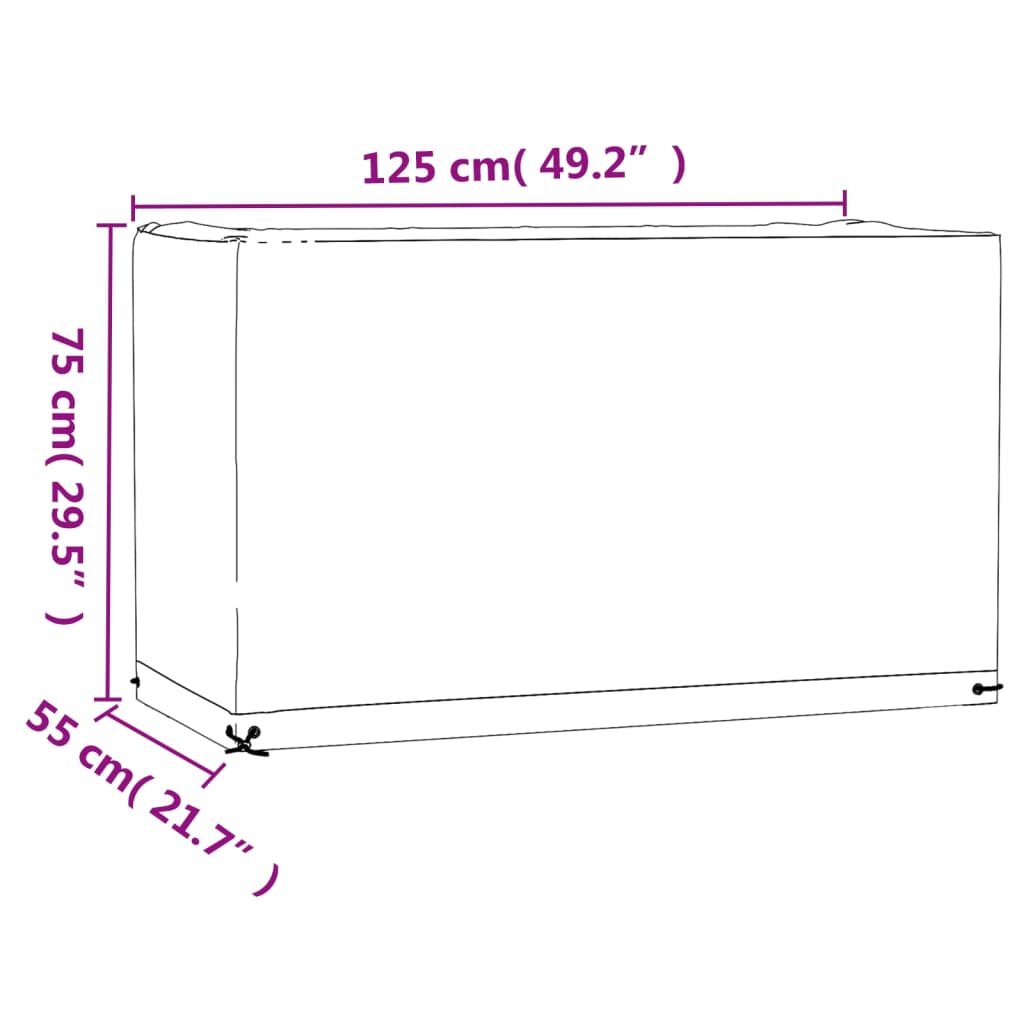 Husă mobilier de grădină, 8 ocheți 125x55x75 cm dreptunghiulară