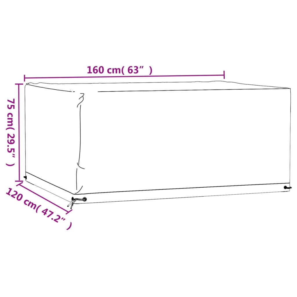 Husă pentru mobilier de grădină, 8 ocheți, 160x120x75 cm pătrat