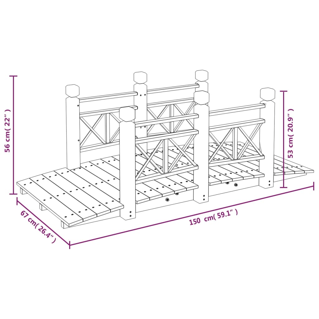 Pod de grădină cu balustrade, 150x67x56 cm, lemn masiv de molid