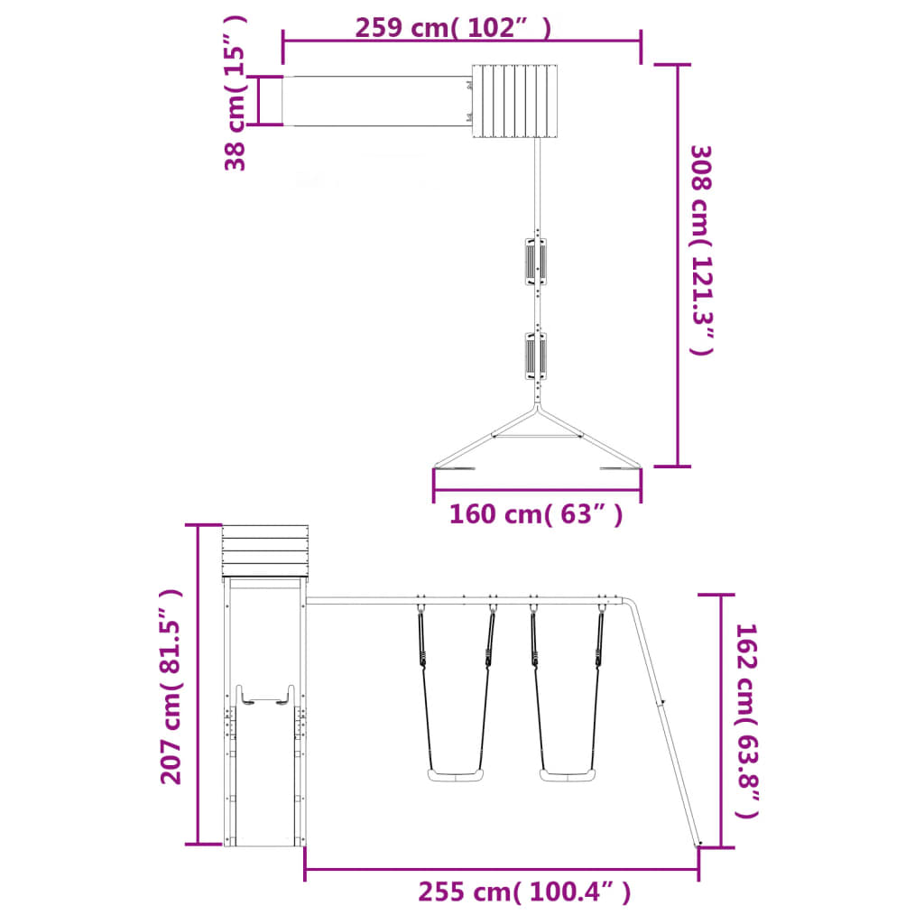 Set de joacă pentru exterior, lemn masiv de pin