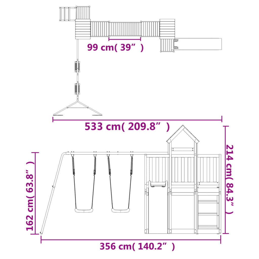 Set de joacă pentru exterior, lemn masiv de pin