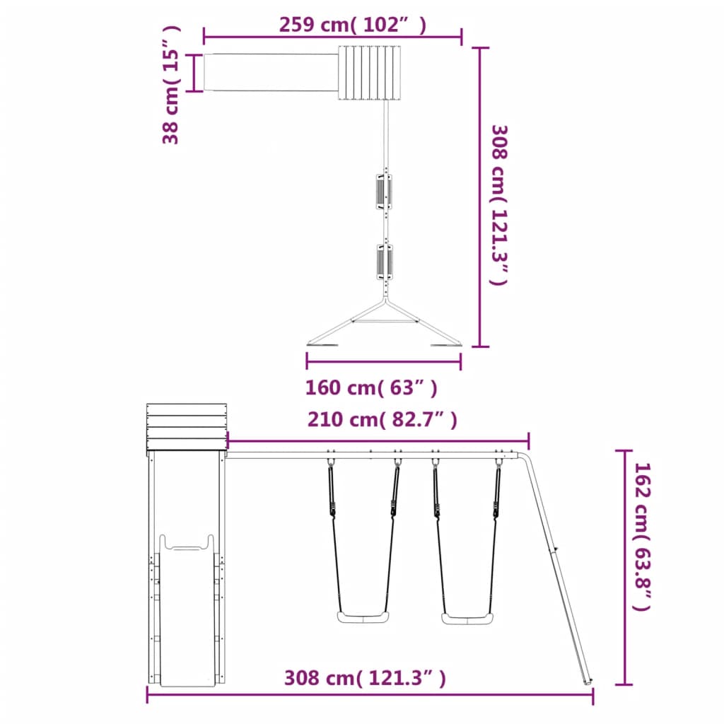 Set de joacă pentru exterior, lemn masiv de pin