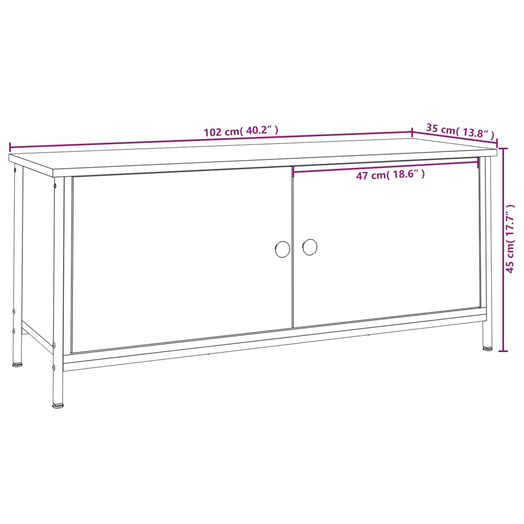 Comodă TV cu uși, stejar sonoma, 102x35x45 cm, lemn prelucrat