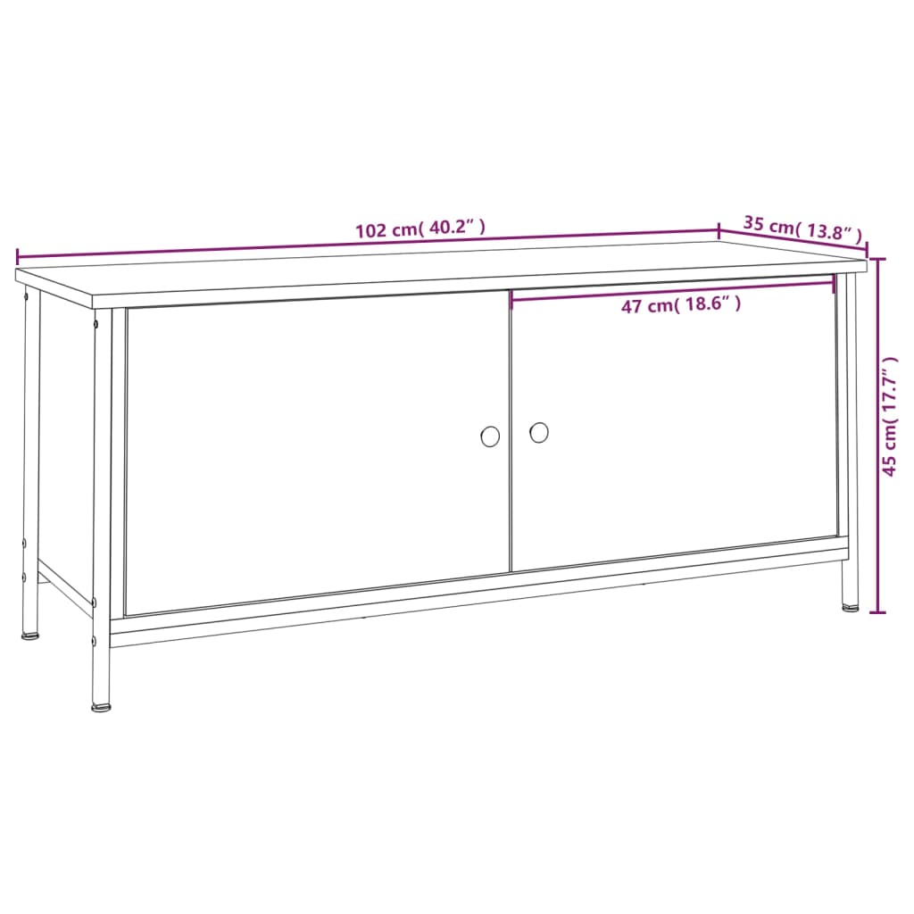 Comodă TV cu uși, stejar fumuriu, 102x35x45 cm, lemn prelucrat