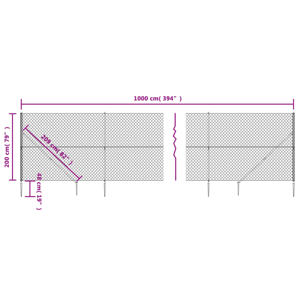 Gard plasă de sârmă cu țăruși de fixare, argintiu, 2x10 m