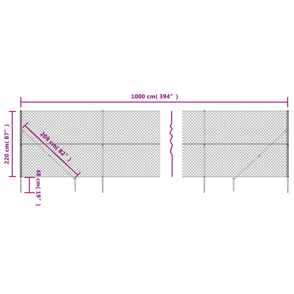 Gard plasă de sârmă cu țăruși de fixare, argintiu, 2,2x10 m