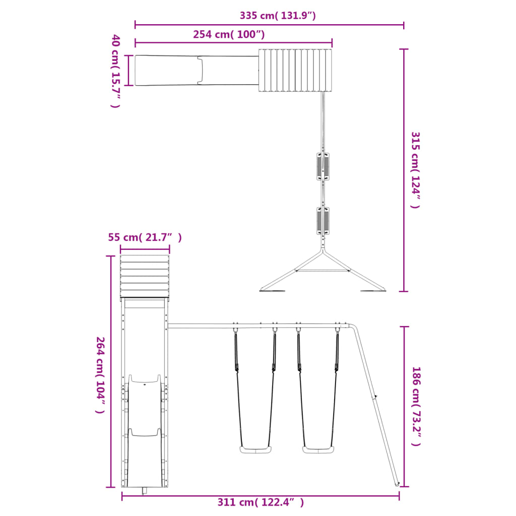 Set de joacă pentru exterior, lemn masiv de pin