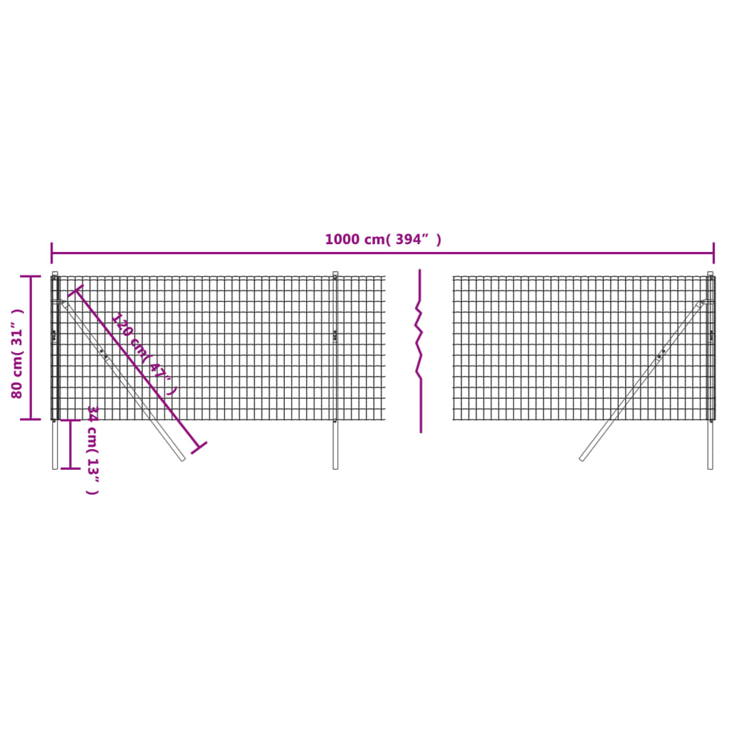 Gard plasă de sârmă verde 0,8x10 m, oțel galvanizat